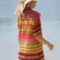 Women Beach Cover Up Color Striped Printed Shirt Ladies Summer Cover-Ups Swimsuit