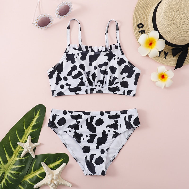 Kids Girl Cow Printed Bikini Two Piece Swimwear Little Girl Beach Wear