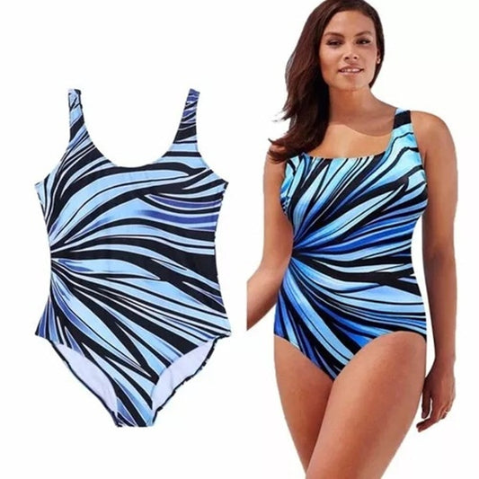 Women Plus Size One Piece Striped Print Swimwear