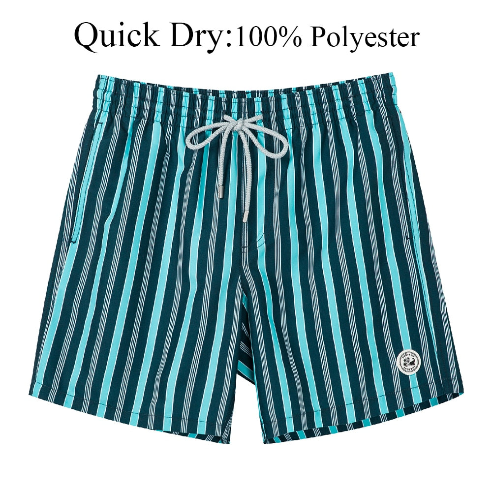 Mens Striped Quick Dry Beach Board Shorts with Mesh Lining Summer Swimwear Swimming Trunks for Men