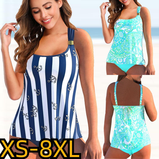 Women Stripe Printed Bathing Suit Female Two Pieces Set Swimsuit