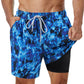 Mens Swim Trunks with Compression Liner Stretch Beach Shorts