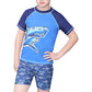 Kids Boys 2Pc Fashion Print Swimsuit Short Sleeve Swimwear Swimsuit Tops Elastic Waistband Trunks