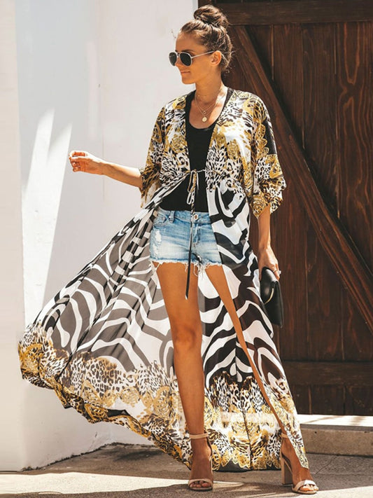 Women Bikini Cover Up Chiffon Beach Women Leopard Printed Long Summer Beach Wear