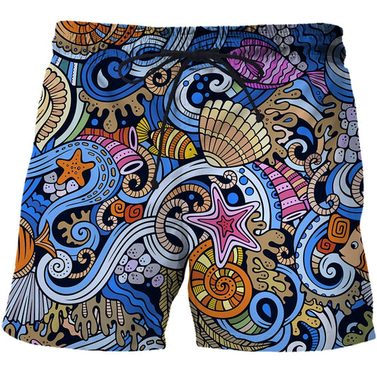 Men's Summer Shorts Abstract pattern 3D Surfing Print Beach Short