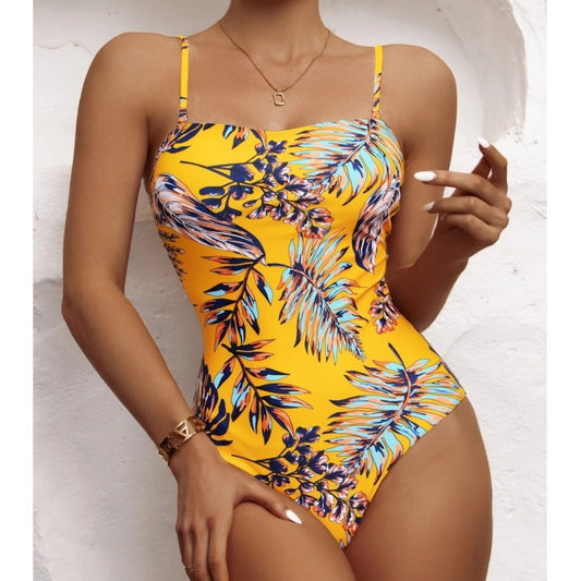 Women Yelloe Print One Piece Push Up Swimwear & Bathing Suit