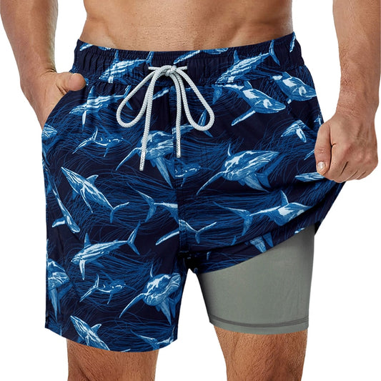 Mens Swim Sport Gym Shorts with Compression Liner Stretch 2 in 1 Running  Quick Dry Swim Shorts with Pockets