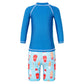 Kids Boys Swimming Suit Round Neck Long Sleeves Cartoon Shark Fish Waves Print Tops Shorts Swimming Set