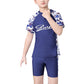 Kids Boys 2Pc Fashion Print Swimsuit Short Sleeve Swimwear Swimsuit Tops Elastic Waistband Trunks