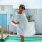 Beach Outing White Long  Tunics Bikini Cover Up Vacation Swimwear Wrap Beachwear For Women