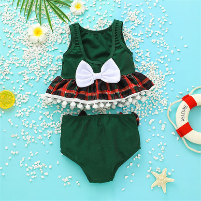 Baby Girl Bathing Suits Kids Girls Sleeveless Bow O-Neck Tassel Tank Tops+Shorts Toddlers Swimwear Beachwear 0-4Y