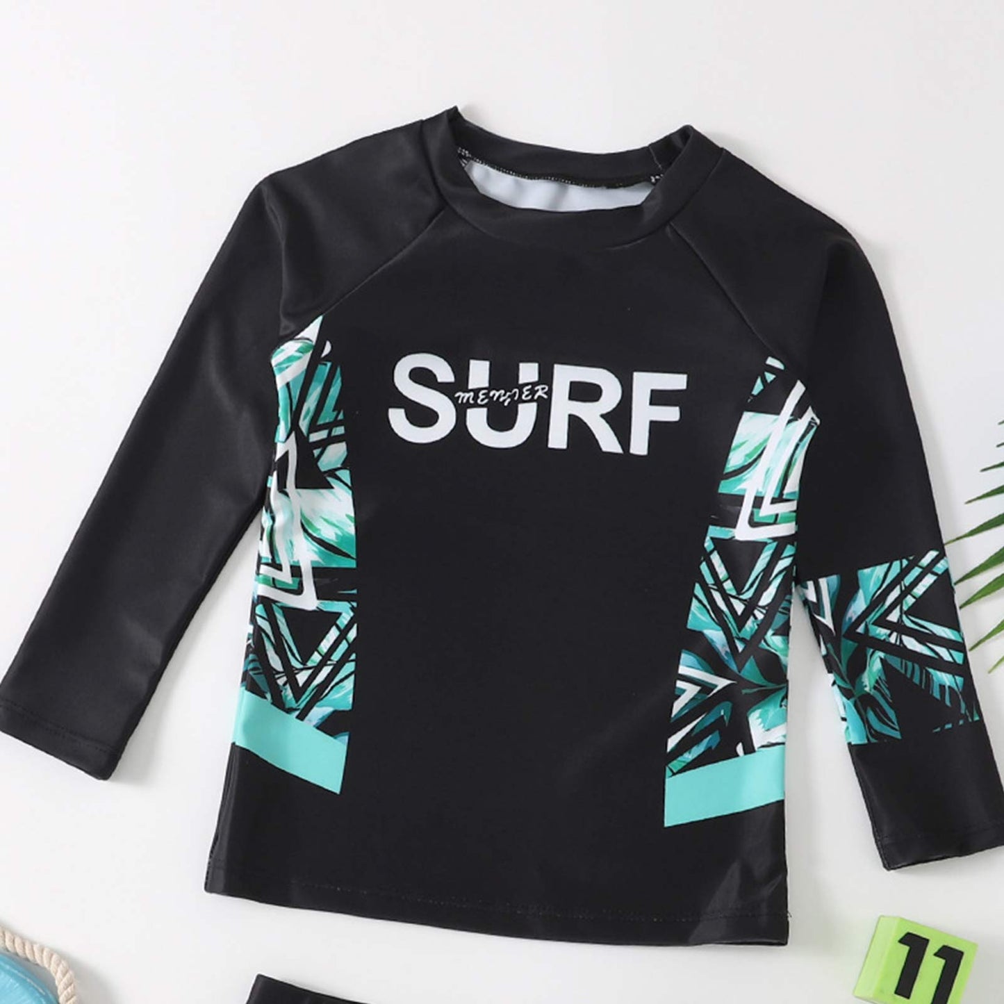 Kids Boys Swimsuit Sets Long Sleeves Geometric Print Top with Shorts Beachwear