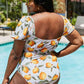 Women's Marina West Swim Salty Air Puff Sleeve One-Piece in Citrus Orange