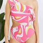 Women's Marina West Swim Vitamin C Asymmetric Cutout Ruffle Swimsuit in Pink