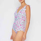 Women's Marina West Swim Full Size Float On Ruffle Faux Wrap One-Piece in Roses Off-White
